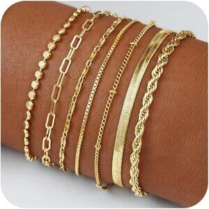 🆕 Sufope Dainty Laying Bracelet Women Gold 14K Adjustable Stackable jewelry Set
